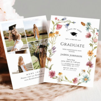 Invitation Meadow Wildflower Boho 4 Photo Graduation Party