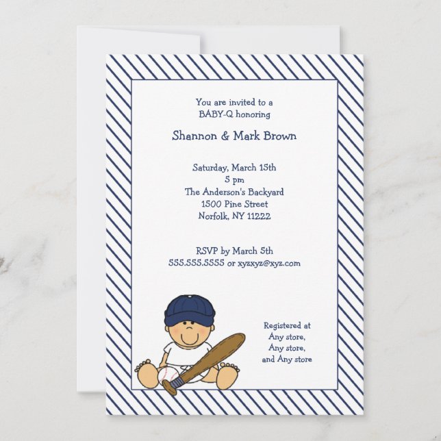 Invitation Med d'invitation de baby shower de base-ball de (Devant)