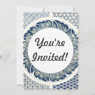 Invitation Médaillon Chinois : Chinoiserie Bleu Indigo