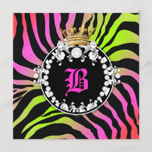 Invitation Médaillon de diamant Zebra Neon Cherry