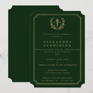 Invitation Médecin diplômé en ostéopathie Vert/Or Inv Grad