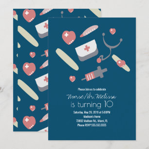 Invitation Médecin Infirmière fête d'anniversaire Motif Médic