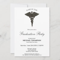Médicale Black Caduceus Noble Graduation Invitatio
