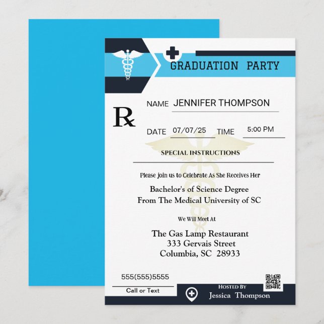 Invitation Médicale de graduation de la bande de p (Devant / Derrière)