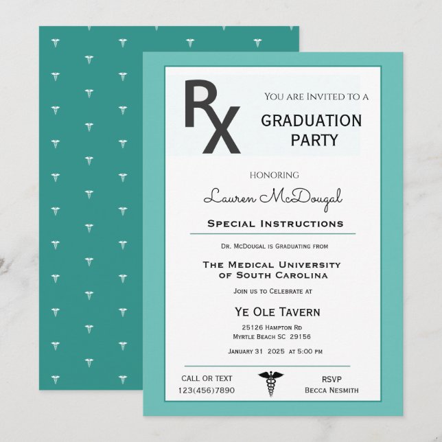 Invitation Médicale de graduation de la bande de p (Devant / Derrière)