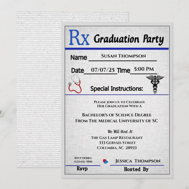Invitation Médicale de graduation de la bande de p (Devant / Derrière)