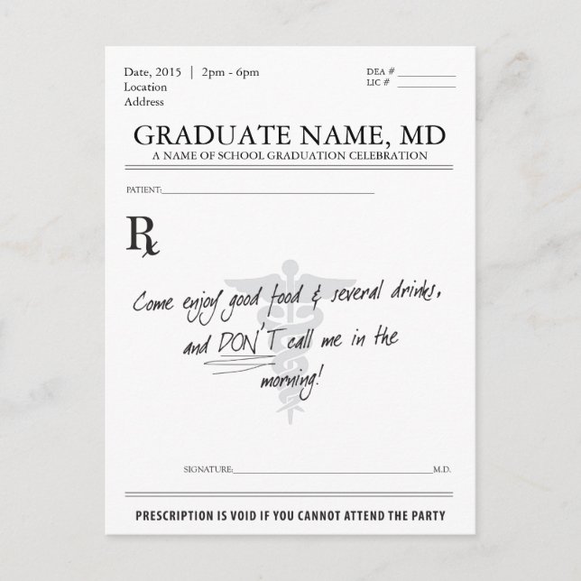 Invitation Médicale du carnet d'inscription pour é (Devant)