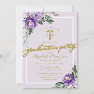 Invitation Médicale Nursing School Grad Party Purple Floral