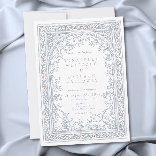 Invitation Medieval Fantasy Arch Blue & Gold Etching Wedding (Medieval Fantasy Arch Blue & Gold Etching Wedding Invitation)