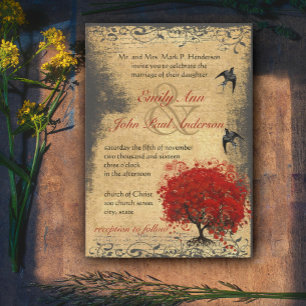 Invitation Medieval Renaissance Red Tree Vintage Bird Wedding