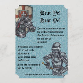 Invitation médiévale d'anniversaire de chevalier
