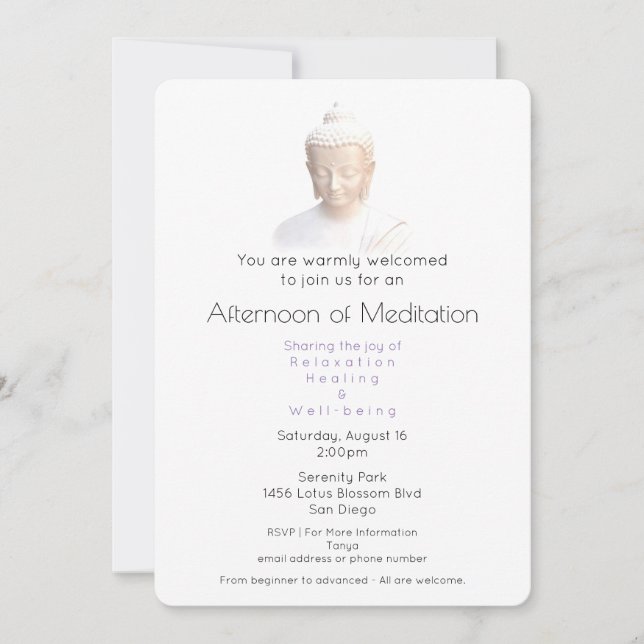 Invitation Méditation Se Réunir Bouddha Sérénissime En Blanc (Devant)