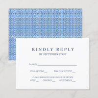 Méditerranée Bleu Clé Grecque Mariage RSVP Italiqu