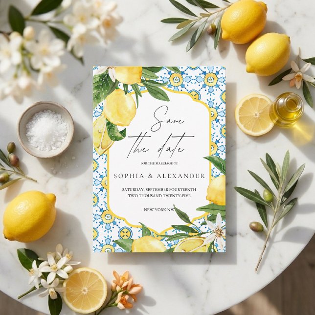 Invitation Méditerranéenne Lemon Save the Date | Amalfi itali (Créateur téléchargé)