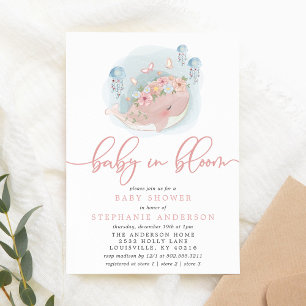Invitation Méduse baleine rose nautique bébé en fleurs sous l