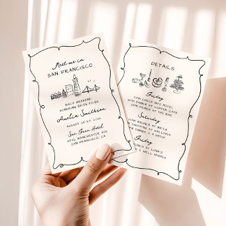 Invitation Meet Me In San Francisco Hand Drawn Bachelorette