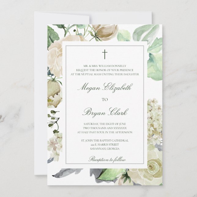 Invitation Megan catholique Mariage de la verdure (Devant)