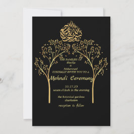 Invitation Mehndi Floral élégant BALCK mariage musulman