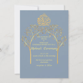 Invitation Mehndi Floral élégant DUSTY BLEU mariage musulman