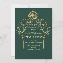 Invitation Mehndi Floral élégant EMERALDGREEN mariage musulma