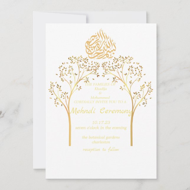 Invitation Mehndi Floral élégant mariage musulman BLANC (Devant)