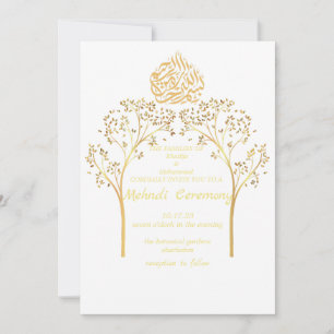 Invitation Mehndi Floral élégant mariage musulman BLANC
