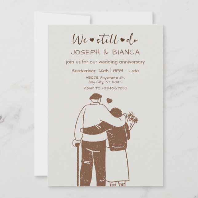 Invitation Meilleur couple plus âgé illustration mariage anni (Devant)