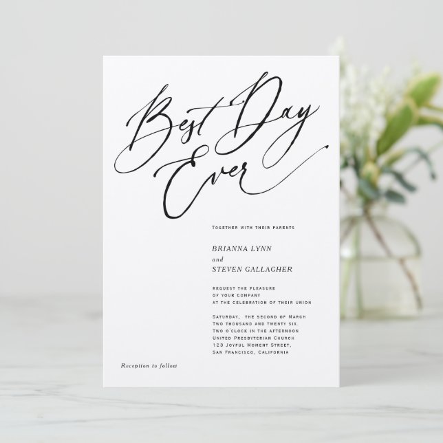 Invitation Meilleur Jour jamais Moderne Calligraphie noir et  (Debout devant)