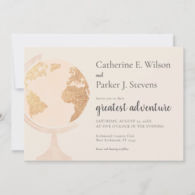 Invitation Meilleure Aventure World Globe Travel Mariage or (Devant)