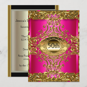 Invitation Meilleure fête d'anniversaire 50ème Gold Hot Pink