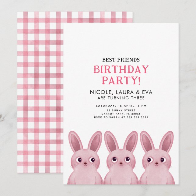 Invitation Meilleure fête d'anniversaire d'amis avec trois la (Devant / Derrière)