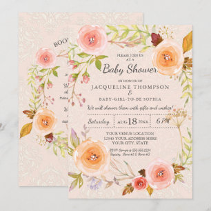 Invitation Mélange de la typographie Damas en or de l'aquarel