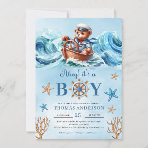 Invitation Mélange marin d'ours en peluche Ahoy C'est un garç