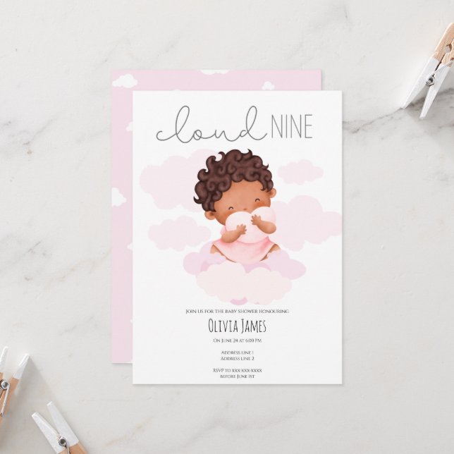 Invitation Mélange sur nuage 9 Baby shower (Devant/Arrière en situation)