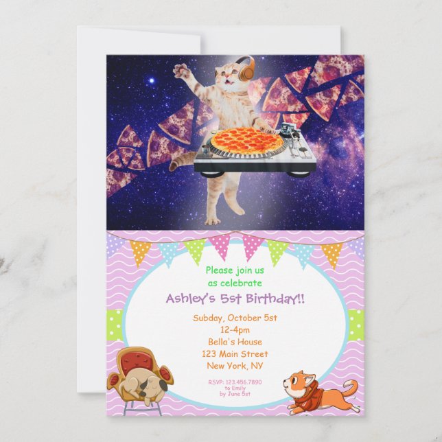 Invitation Mélangeur de Tourne-disque de chat DJ (Devant)