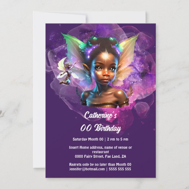 Invitation Melanin Fairy princesse magique violette filles (Devant)