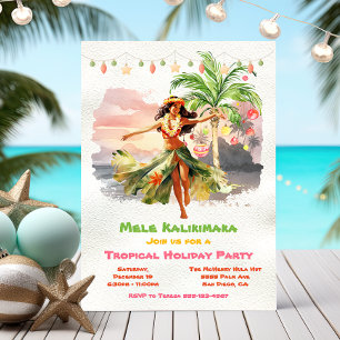 Invitation Mele Kalikimaka Hula Girl Tropical Holiday Party