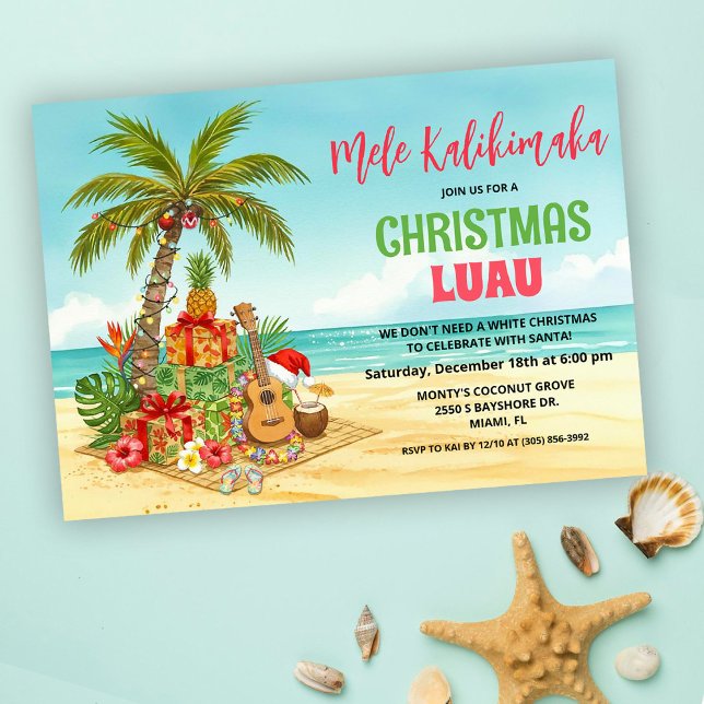 Invitation Mele Kalikimaka Noël Hawaïen Aquarelle (Créateur téléchargé)