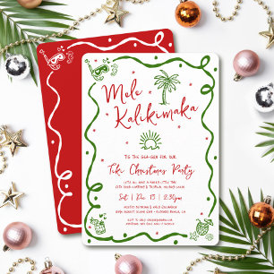 Invitation Mele Kalikimaka Rouge Vert Dessin à la Main Amusan