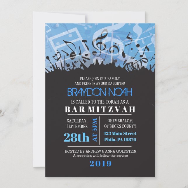 Invitation MELODY de l'invitation du Bat mitzvah du bar TORAH (Devant)