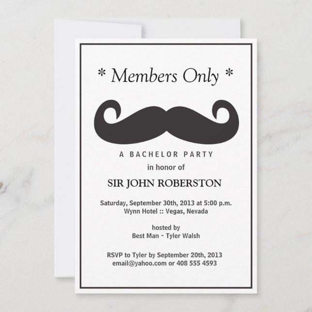 Invitation Membres uniquement Bachelor Party (Devant)