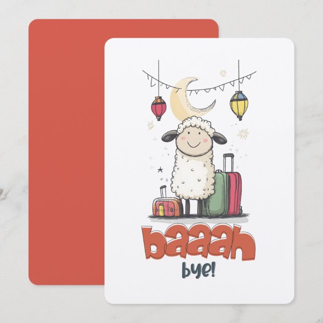 Invitation Mème d'Eid Mouton Drôle LOL HAHA | Baaah Au revoir (Devant / Derrière)
