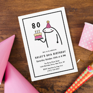 Invitation Mème drôle Simple Anniversaire 80 ans Noir & Blanc