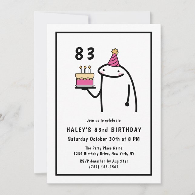 Invitation Mème drôle Simple Noir & Blanc 83ème anniversaire (Devant)