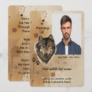 Invitation Mémento mémorial chrétien Loup Loups Animal