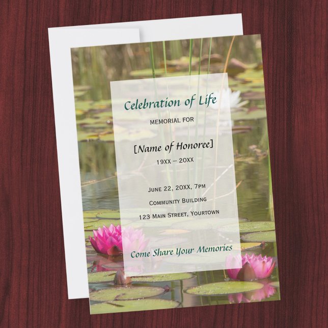 Invitation Memorial Celebration of Life Water Lily Invite (Créateur téléchargé)