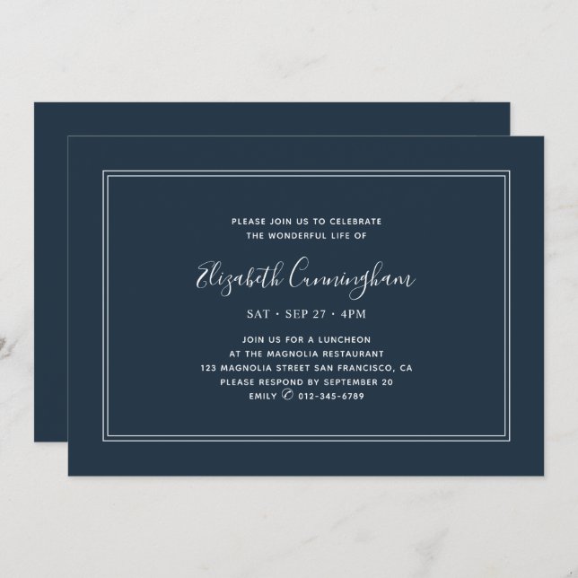 Invitation Memorial Classic Simple Chic Elegant Frame (Devant / Derrière)