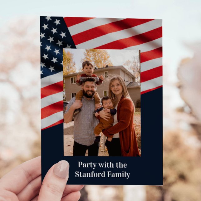 Invitation Memorial Day BBQ American Flag avec photo de famil (Créateur téléchargé)
