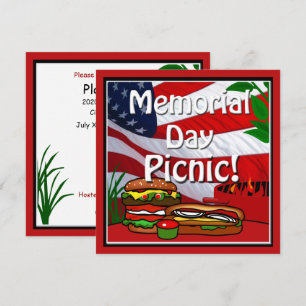 Invitation Memorial Day BBQ Grill Pique-nique Hamburger Hotdo