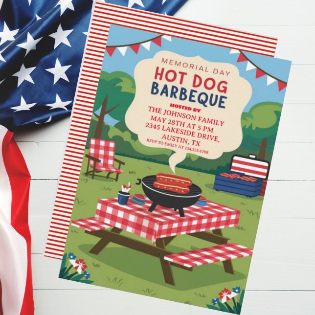 Invitation Memorial Day Hot Dog Barbeque Party (Créateur téléchargé)